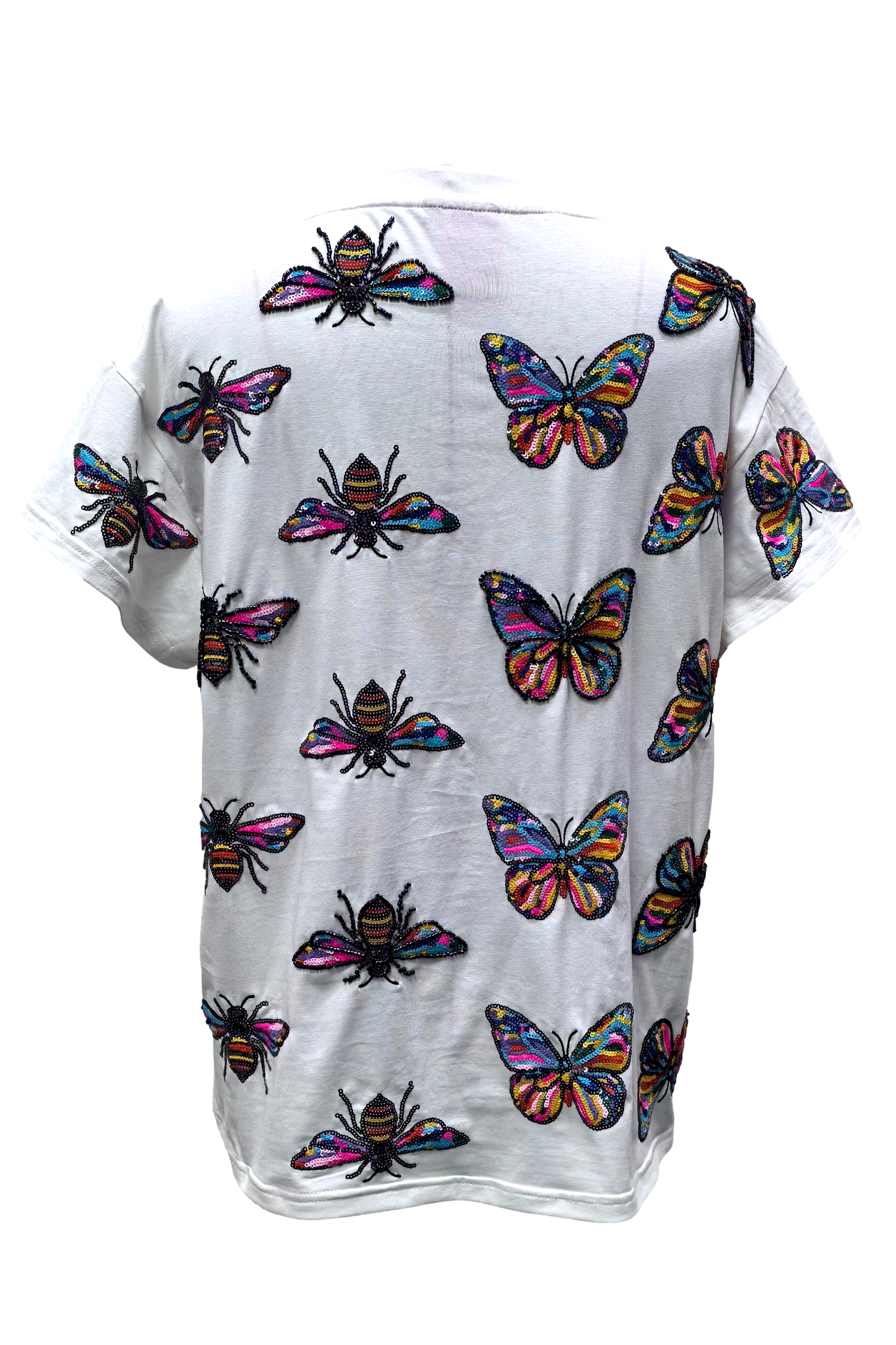 ✨ Queen of Sparkles White Rainbow Butterfly & Bee Tee ✨-Tops-Queen Of Sparkles-Deja Nu Boutique, Women's Fashion Boutique in Lampasas, Texas