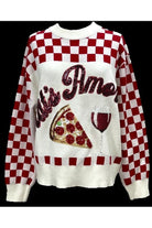 Queen of Sparkles White & Red Checkered “That’s Amore” Pizza & Wine Sweater-Sweaters-Queen Of Sparkles-Deja Nu Boutique, Women's Fashion Boutique in Lampasas, Texas