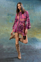 ROBERT by The Good Journey Paisley Bell Sleeve Mini Dress in Magenta Charmeuse-mini dress-The Good Journey-Deja Nu Boutique, Women's Fashion Boutique in Lampasas, Texas