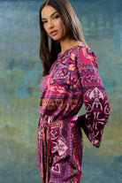 ROBERT by The Good Journey Paisley Bell Sleeve Mini Dress in Magenta Charmeuse-mini dress-The Good Journey-Deja Nu Boutique, Women's Fashion Boutique in Lampasas, Texas