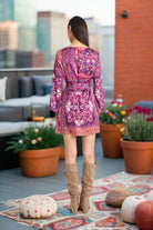 ROBERT by The Good Journey Paisley Bell Sleeve Mini Dress in Magenta Charmeuse-mini dress-The Good Journey-Deja Nu Boutique, Women's Fashion Boutique in Lampasas, Texas