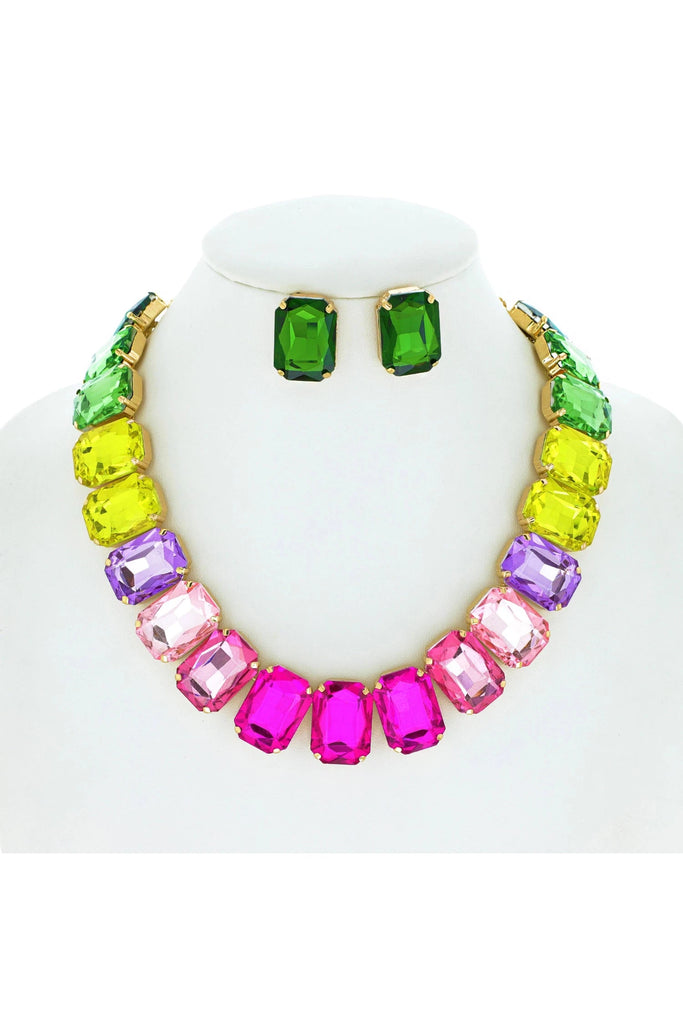 Radiant Neon Crystal Octagon Collar Necklace Set In A Vibrant Array of Colors-Jewelry Sets-Deja Nu Tx-Deja Nu Boutique, Women's Fashion Boutique in Lampasas, Texas