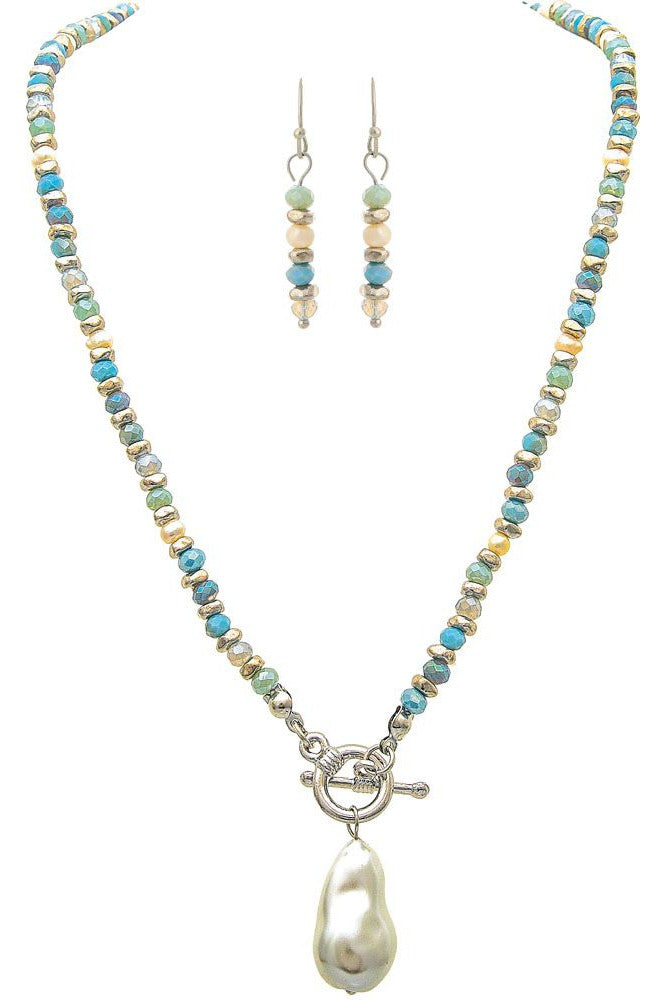 Rain Jewelry Blue Multi Beaded Faux Pearl Pendant Necklace With Matching Earrings-Jewelry Sets-Rain Jewelry Collection-Deja Nu Boutique, Women's Fashion Boutique in Lampasas, Texas