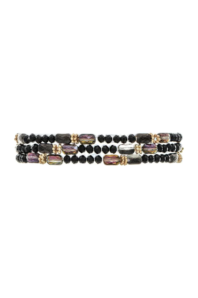 Rain Jewelry Gold Black Aurora Borealis Bead Three Piece Bracelet Set-Bracelets-Rain Jewelry Collection-Deja Nu Boutique, Women's Fashion Boutique in Lampasas, Texas