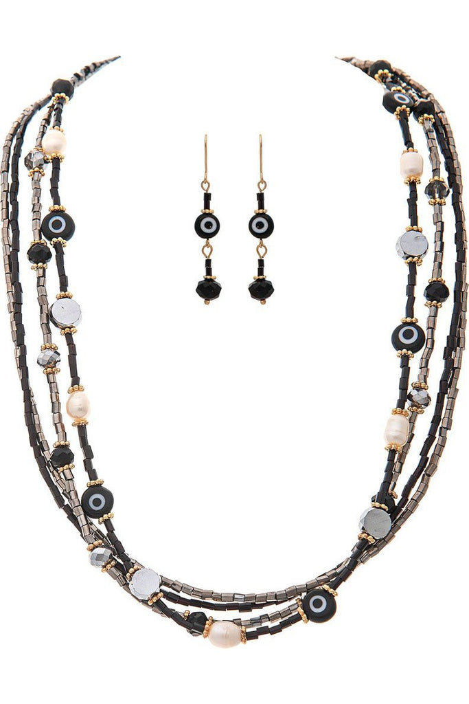 Rain Jewelry Gold Black Freshwater Pearl Evil Eye Bead Necklace Set-Necklaces-Rain Jewelry Collection-Deja Nu Boutique, Women's Fashion Boutique in Lampasas, Texas