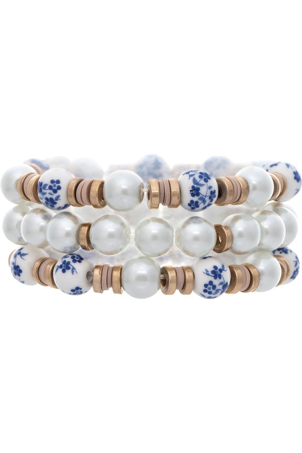 Rain Jewelry Gold Blue And White China Bead Bauble Bracelet-Bracelets-Rain Jewelry Collection-Deja Nu Boutique, Women's Fashion Boutique in Lampasas, Texas