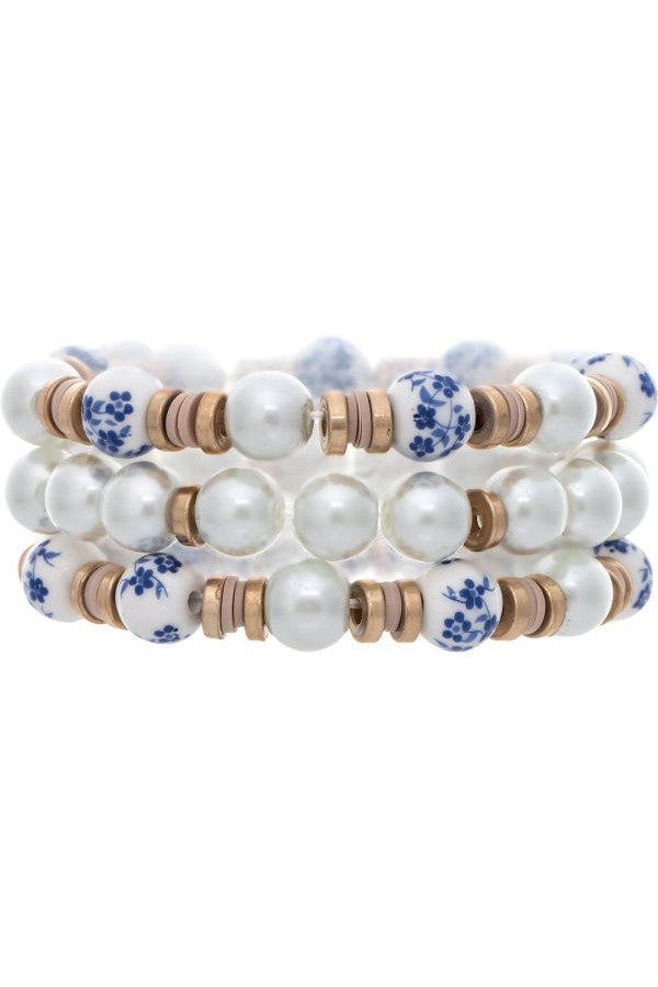 Rain Jewelry Gold Blue And White China Bead Bauble Bracelet-Bracelets-Rain Jewelry Collection-Deja Nu Boutique, Women's Fashion Boutique in Lampasas, Texas