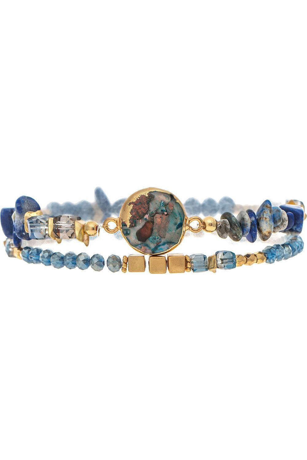 Rain Jewelry Gold Blue Glass Square Bead Bracelet Set-Bracelets-Rain Jewelry Collection-Deja Nu Boutique, Women's Fashion Boutique in Lampasas, Texas