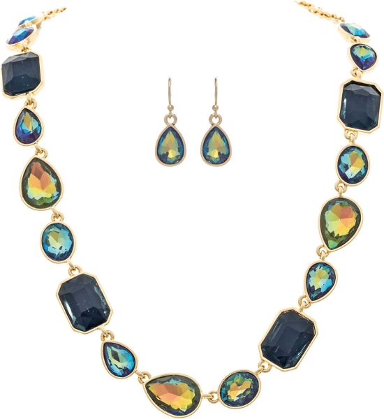 Rain Jewelry Gold Blue Glow Stone Shapes Necklace Set-Necklace Set-Rain Jewelry Collection-Deja Nu Boutique, Women's Fashion Boutique in Lampasas, Texas