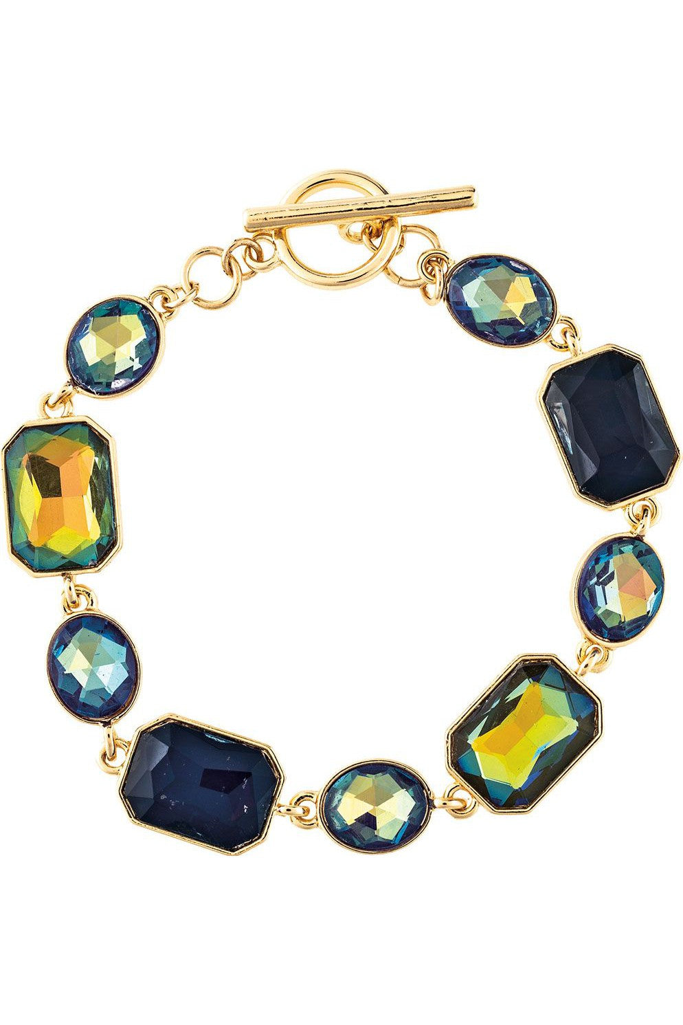 Rain Jewelry Gold Blue Glow Stone Shapes Toggle Bracelet-Bracelets-Rain Jewelry Collection-Deja Nu Boutique, Women's Fashion Boutique in Lampasas, Texas