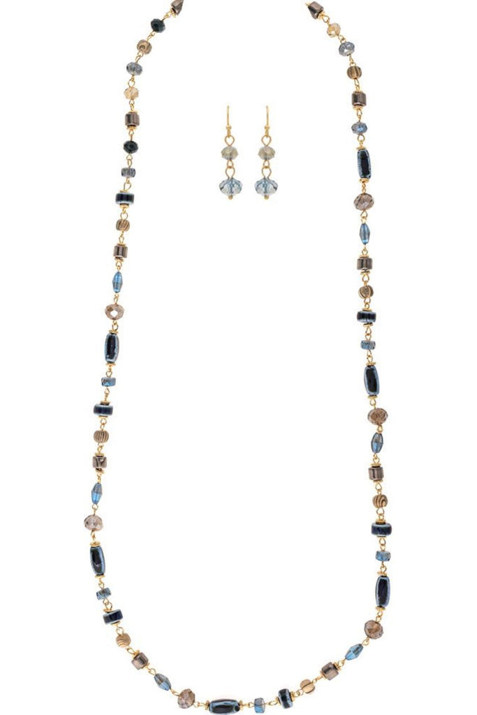 Rain Jewelry Gold Blue Grey Glass Ceramic Necklace Set-Necklaces-Rain Jewelry Collection-Deja Nu Boutique, Women's Fashion Boutique in Lampasas, Texas