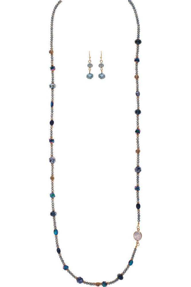 Rain Jewelry Gold Blue Mixed Bead Freshwater Pearl Long Necklace Set-Necklaces-Rain Jewelry Collection-Deja Nu Boutique, Women's Fashion Boutique in Lampasas, Texas