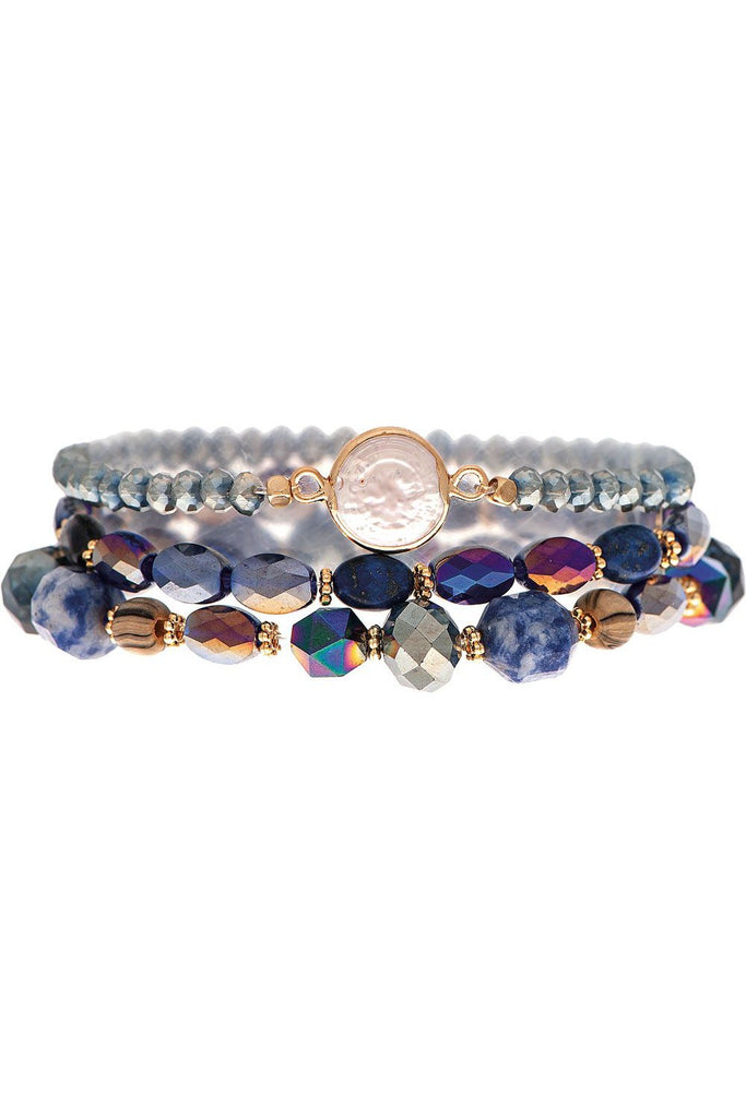 Rain Jewelry Gold Blue Purple Glass Stone Bead Bracelet Set-Bracelets-Rain Jewelry Collection-Deja Nu Boutique, Women's Fashion Boutique in Lampasas, Texas