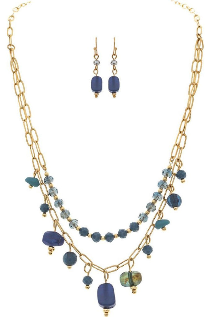 Rain Jewelry Gold Blue Stone Bead Layer Necklace Set-Necklaces-Rain Jewelry Collection-Deja Nu Boutique, Women's Fashion Boutique in Lampasas, Texas