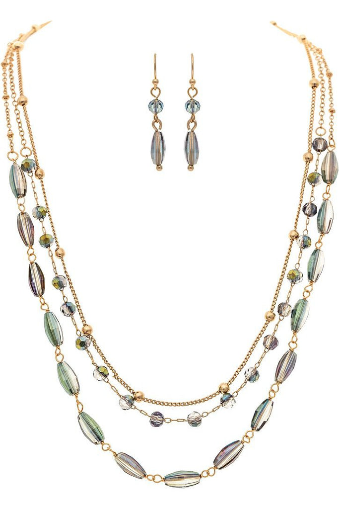 Rain Jewelry Gold Chain Glass Peacock Bead Necklace Set-Necklaces-Rain Jewelry Collection-Deja Nu Boutique, Women's Fashion Boutique in Lampasas, Texas