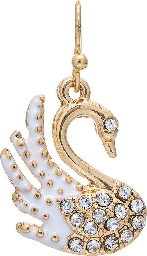 Rain Jewelry Gold Crystal Pave White Enamel Swan Earring-Earrings-Rain Jewelry Collection-Deja Nu Boutique, Women's Fashion Boutique in Lampasas, Texas