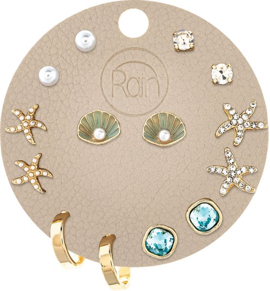Rain Jewelry Gold Crystal Sealife Seven Post Earring Set-Earrings-Rain Jewelry Collection-Deja Nu Boutique, Women's Fashion Boutique in Lampasas, Texas
