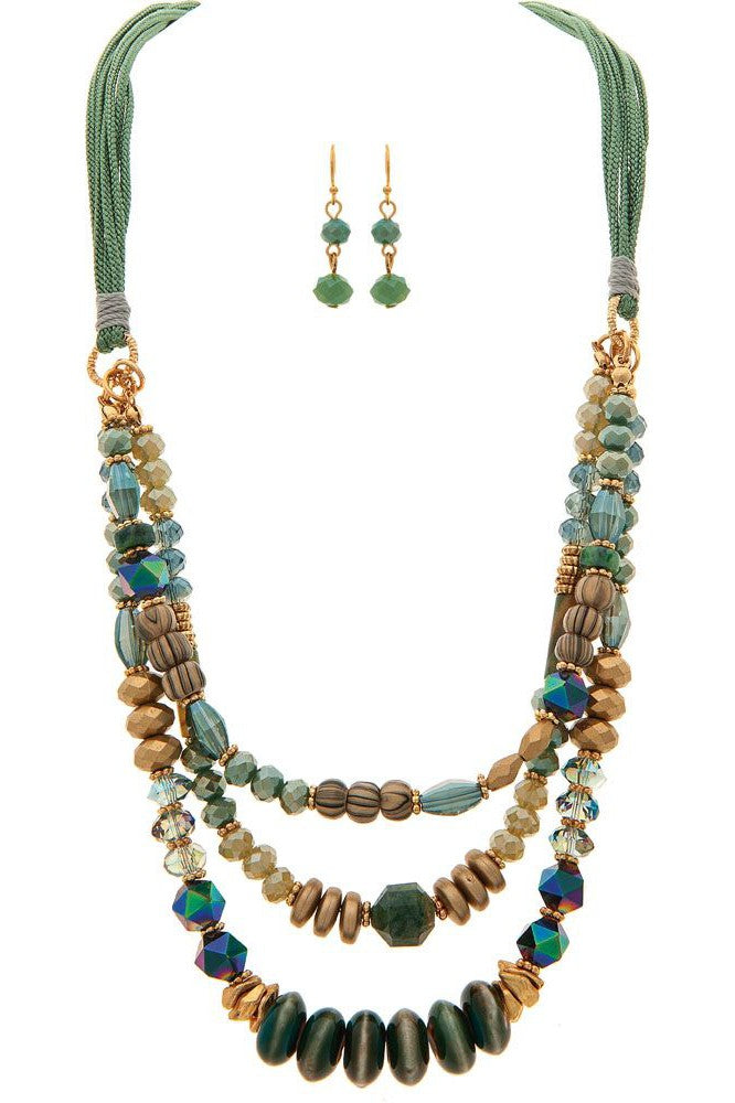 Rain Jewelry Gold Green Ceramic Glass Layer Necklace-Jewelry Sets-Rain Jewelry Collection-Deja Nu Boutique, Women's Fashion Boutique in Lampasas, Texas