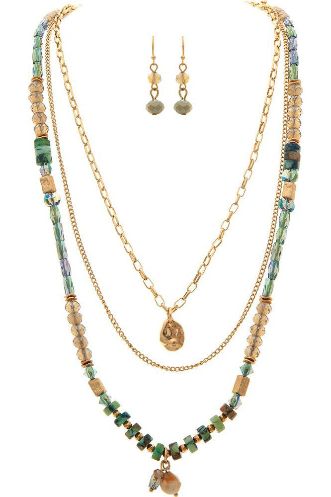 Rain Jewelry Gold Green Gem Glass Layer Necklace-Jewelry Sets-Rain Jewelry Collection-Deja Nu Boutique, Women's Fashion Boutique in Lampasas, Texas