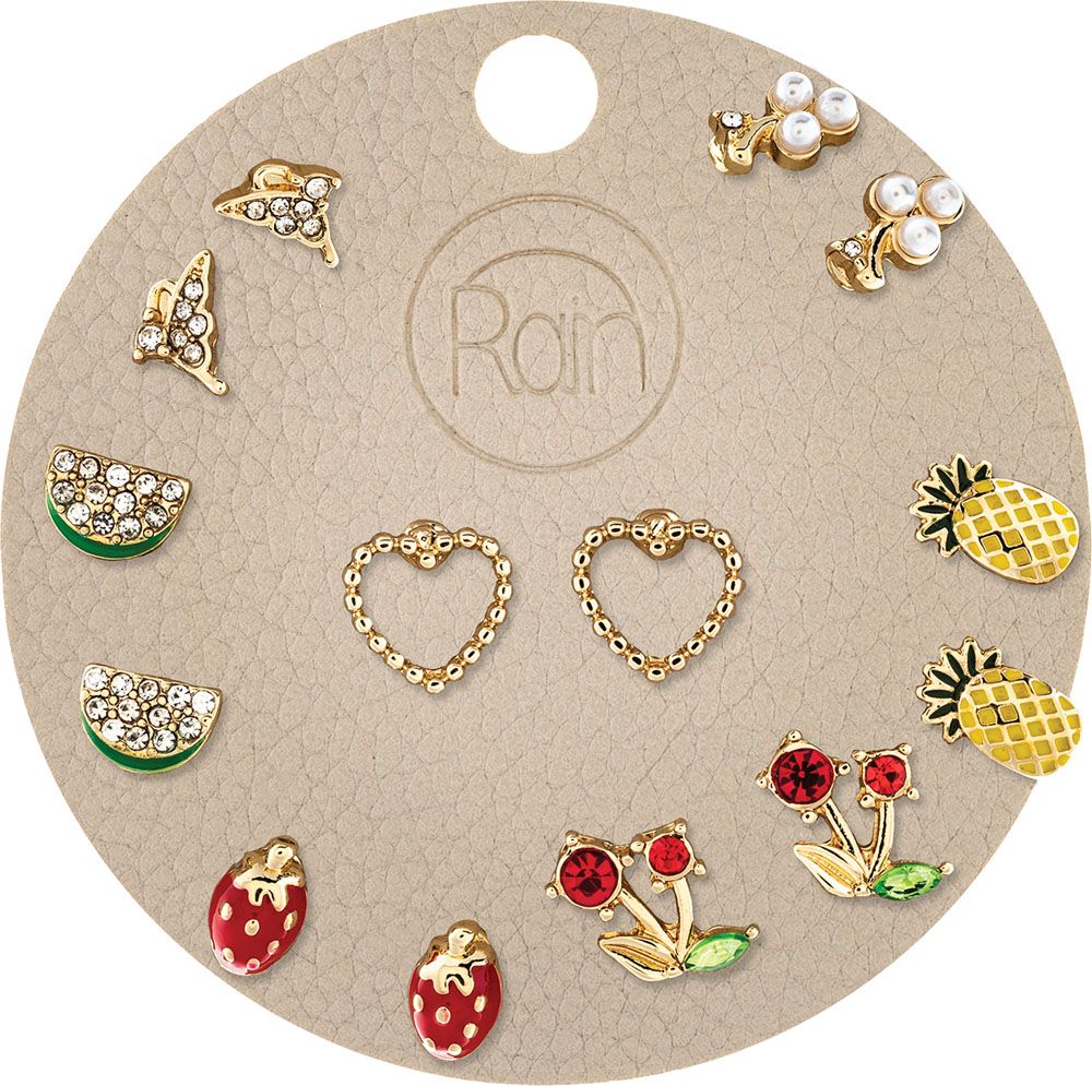 Rain Jewelry Gold Multicolor Summer Fruit Bowl Seven Post Earring Set-Earrings-Rain Jewelry Collection-Deja Nu Boutique, Women's Fashion Boutique in Lampasas, Texas