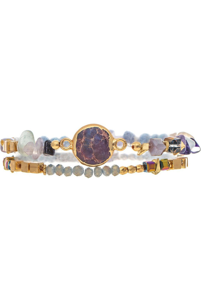 Rain Jewelry Gold Purple Glass Square Bead Bracelet Set-Bracelets-Rain Jewelry Collection-Deja Nu Boutique, Women's Fashion Boutique in Lampasas, Texas