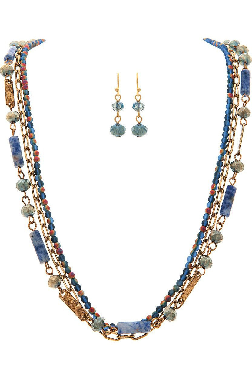 Rain Jewelry Gold Sodalite And Glass Layer Necklace-Jewelry Sets-Rain Jewelry Collection-Deja Nu Boutique, Women's Fashion Boutique in Lampasas, Texas