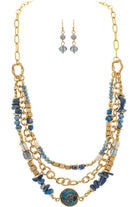 Rain Jewelry Gold Square Blue Bead Glass Layer Necklace Set-Jewelry Sets-Rain Jewelry Collection-Deja Nu Boutique, Women's Fashion Boutique in Lampasas, Texas