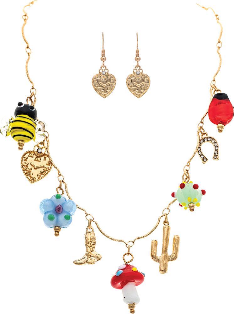 Rain Jewelry Gold Whimsical Charm Necklace & Earring Set-Necklace Set-Rain Jewelry Collection-Deja Nu Boutique, Women's Fashion Boutique in Lampasas, Texas