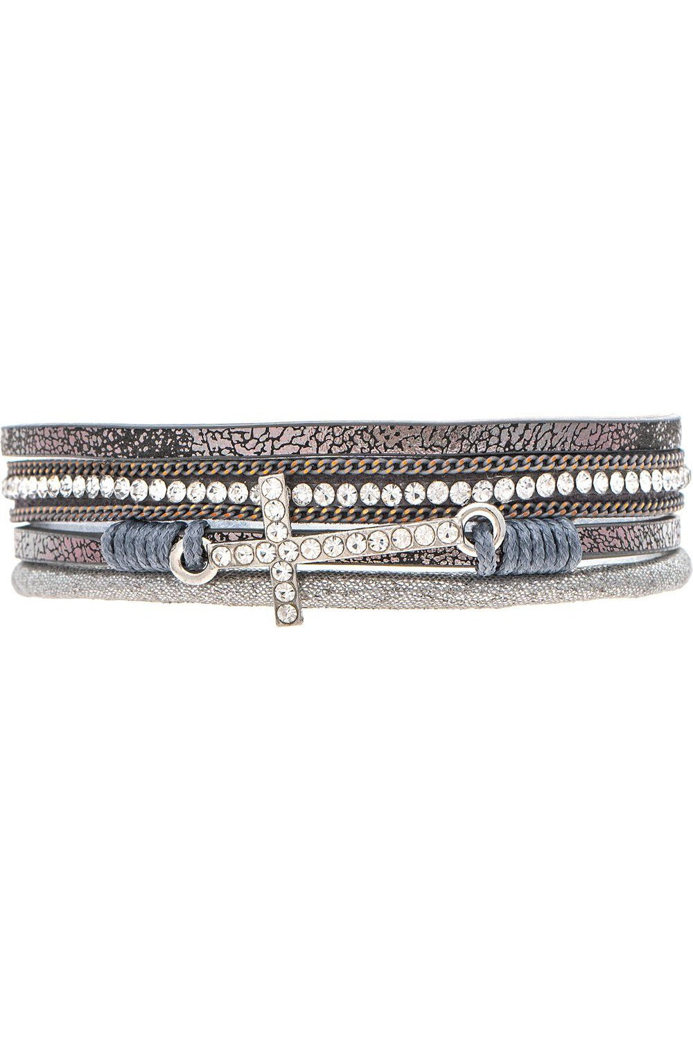 Rain Jewelry Silver Bling Cross Grey Strip Magnetic Bracelet-Bracelets-Rain Jewelry Collection-Deja Nu Boutique, Women's Fashion Boutique in Lampasas, Texas