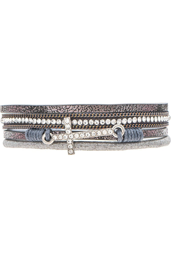 Rain Jewelry Silver Bling Cross Grey Strip Magnetic Bracelet-Bracelets-Rain Jewelry Collection-Deja Nu Boutique, Women's Fashion Boutique in Lampasas, Texas