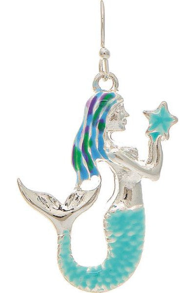 Rain Jewelry Silver Blue Painted Mermaid Earring-Earrings-Rain Jewelry Collection-Deja Nu Boutique, Women's Fashion Boutique in Lampasas, Texas