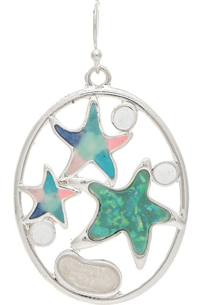 Rain Jewelry Silver Circle Earring With Opal Resin Inlay Starfish Earrings-Earrings-Rain Jewelry Collection-Deja Nu Boutique, Women's Fashion Boutique in Lampasas, Texas