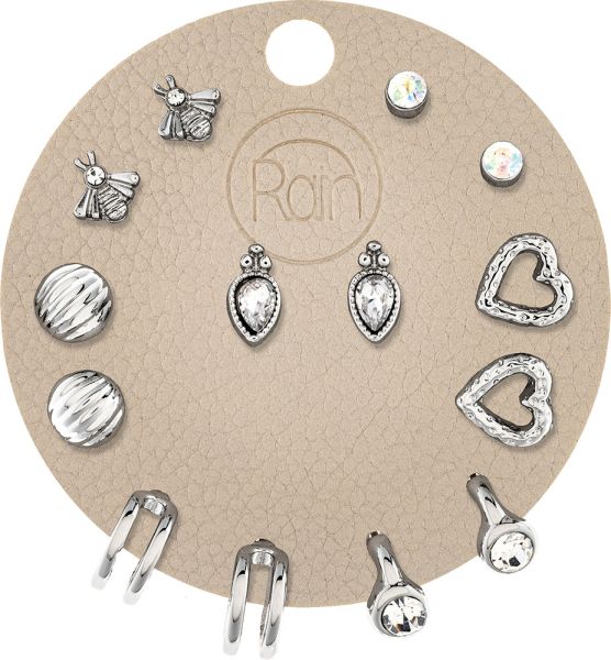 Rain Jewelry Silver Crystal Everyday Heart Bee Seven Post Earring Set-Earrings-Rain Jewelry Collection-Deja Nu Boutique, Women's Fashion Boutique in Lampasas, Texas