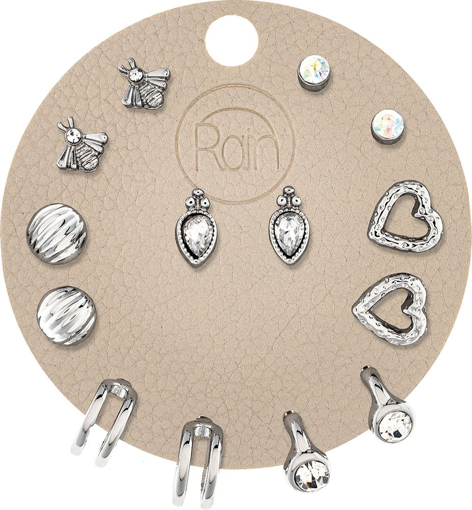 Rain Jewelry Silver Crystal Everyday Heart Bee Seven Post Earring Set-Earrings-Rain Jewelry Collection-Deja Nu Boutique, Women's Fashion Boutique in Lampasas, Texas