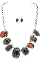 Rain Jewelry Silver Gemlike Multicolor Stones Necklace Set-Jewelry Sets-Rain Jewelry Collection-Deja Nu Boutique, Women's Fashion Boutique in Lampasas, Texas