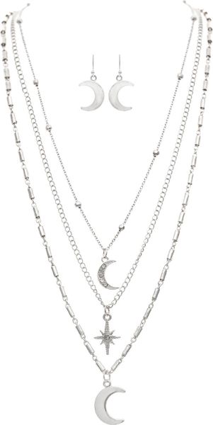 Rain Jewelry Silver Moons & Star Layer Chain Necklace Set-Necklace Set-Rain Jewelry Collection-Deja Nu Boutique, Women's Fashion Boutique in Lampasas, Texas