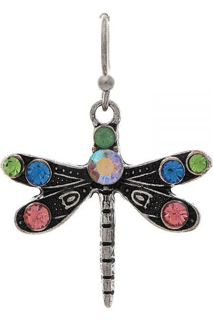 Rain Jewelry Silver Multicolor Crystal Dragonfly Earring-Earrings-Rain Jewelry Collection-Deja Nu Boutique, Women's Fashion Boutique in Lampasas, Texas