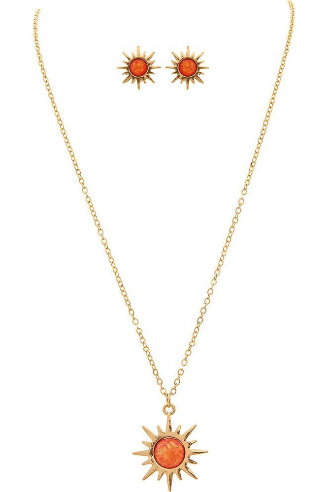 Rain Jewelry Sun Pendant Necklace Set With Orange Opal Center-Jewelry Sets-Rain Jewelry Collection-Deja Nu Boutique, Women's Fashion Boutique in Lampasas, Texas
