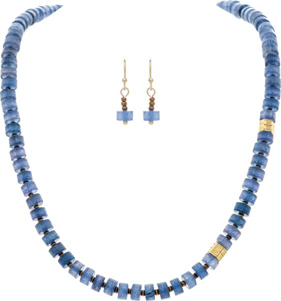 Rain Jewelry Gold Blue Stone Barrel Beads Necklace Set-Necklace Set-Rain Jewelry Collection-Deja Nu Boutique, Women's Fashion Boutique in Lampasas, Texas