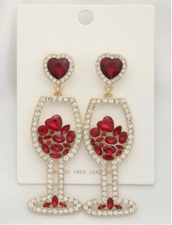 Red Crystal Wine Glass Earrings-Earrings-Deja Nu Tx-Deja Nu Boutique, Women's Fashion Boutique in Lampasas, Texas