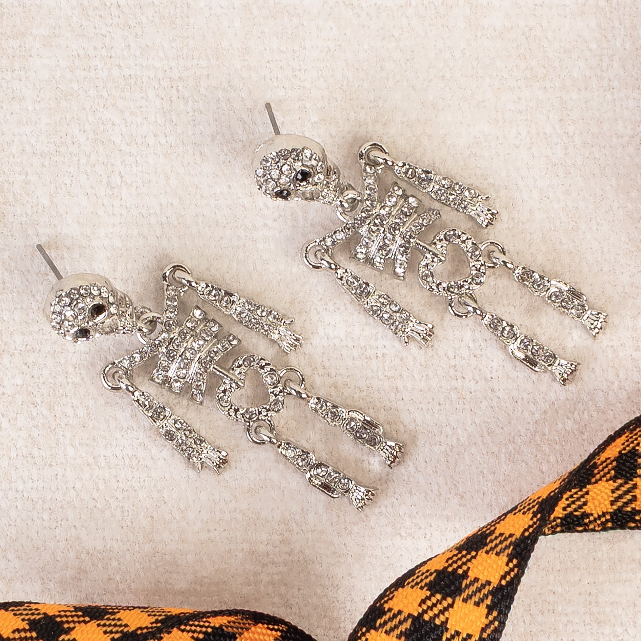 Rhinestone Skeleton Drop Earrings A Halloween Statement Jewelry-Earrings-Deja Nu Tx-Deja Nu Boutique, Women's Fashion Boutique in Lampasas, Texas