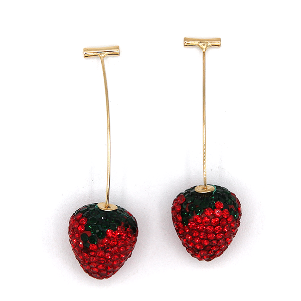 Rhinestone Strawberry Drop Earrings in Gold-Earrings-Deja Nu Tx-Deja Nu Boutique, Women's Fashion Boutique in Lampasas, Texas