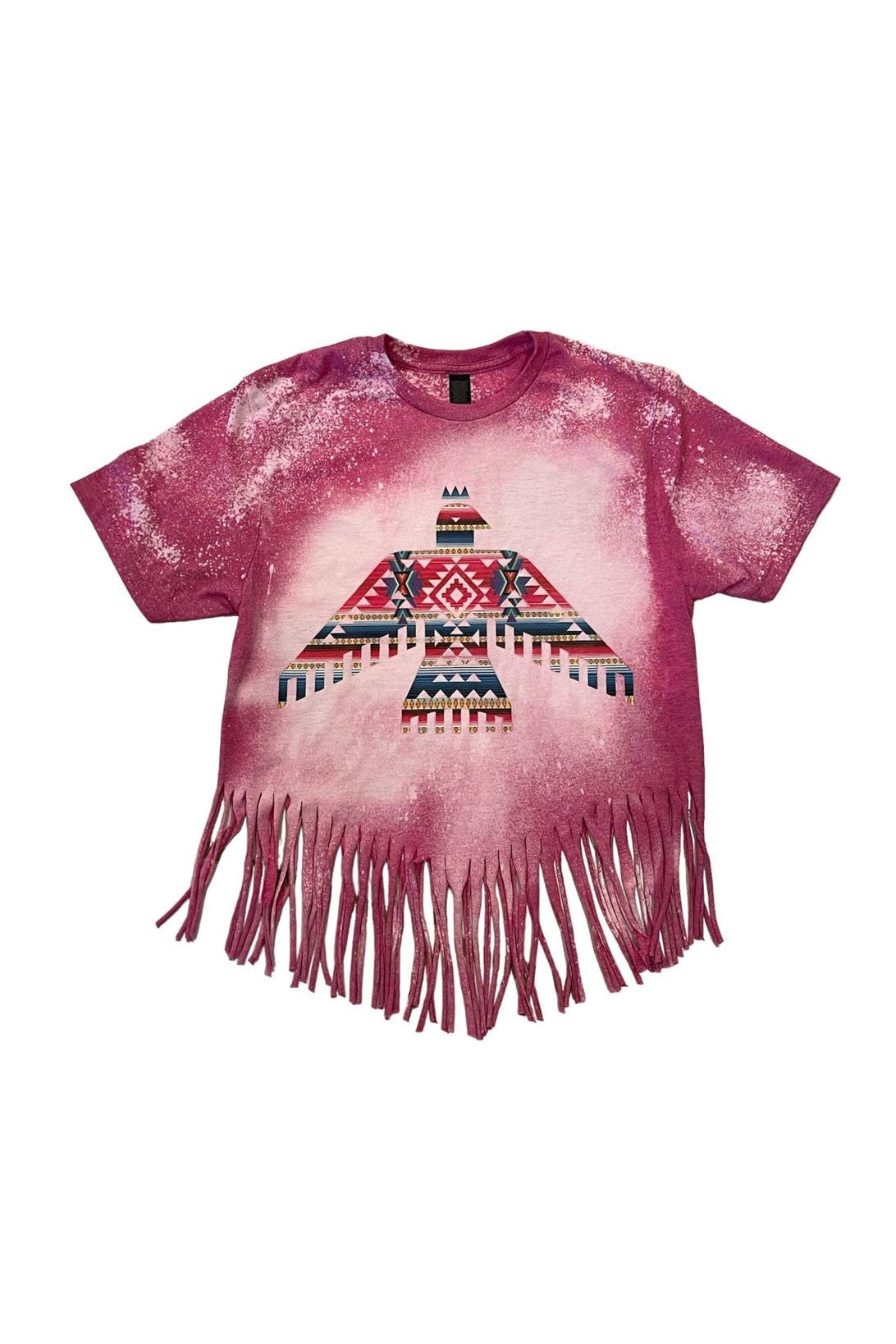 Rose Canyon Ranch Free 2 B Aztec Pink Thunderbird Fringe Hem Tee-Graphic Tees-Rose Canyon Ranch Free 2 B-Deja Nu Boutique, Women's Fashion Boutique in Lampasas, Texas