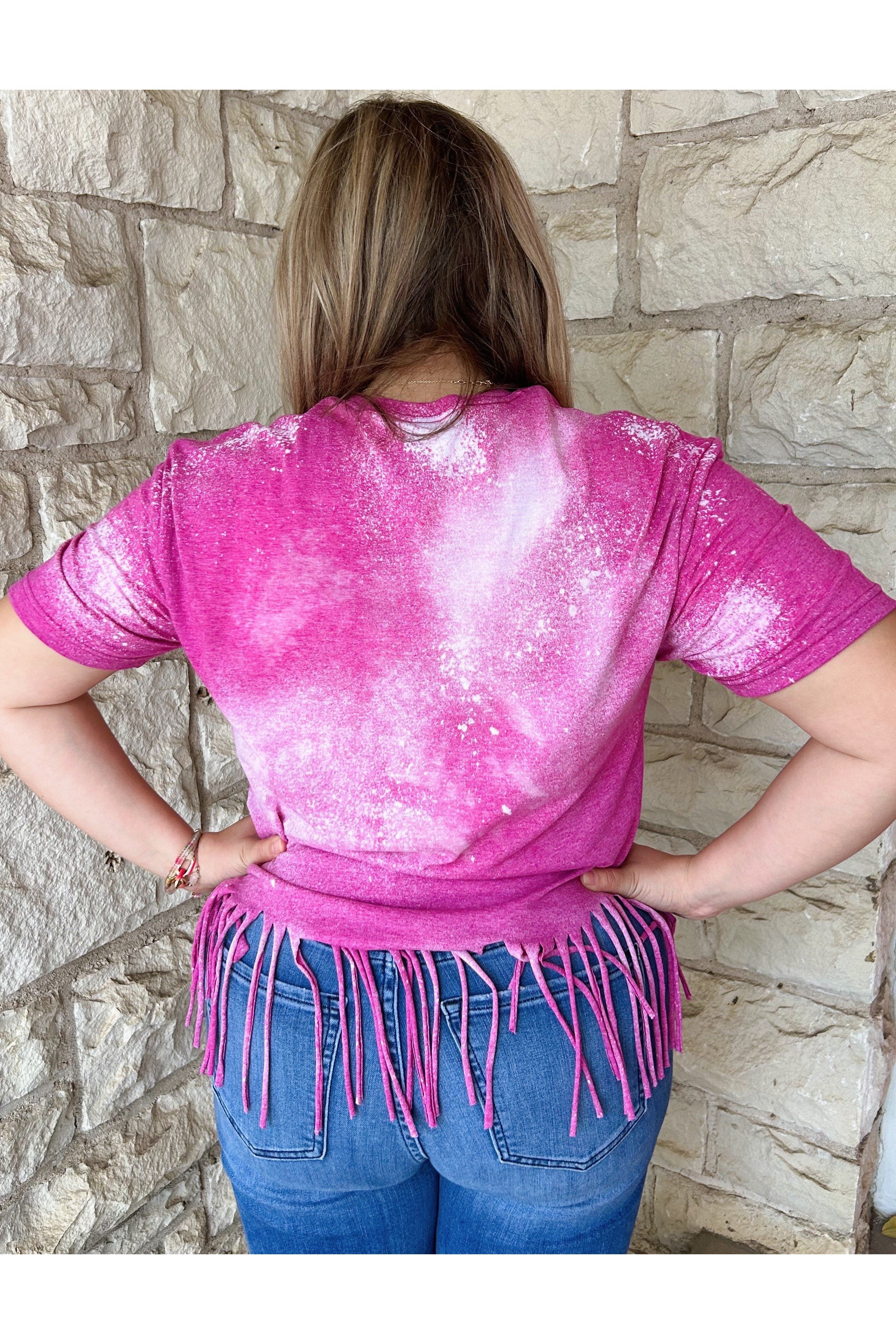 Rose Canyon Ranch Free 2 B Aztec Pink Thunderbird Fringe Hem Tee-Graphic Tees-Rose Canyon Ranch Free 2 B-Deja Nu Boutique, Women's Fashion Boutique in Lampasas, Texas