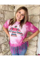 Rose Canyon Ranch Free 2 B Aztec Pink Thunderbird Fringe Hem Tee-Graphic Tees-Rose Canyon Ranch Free 2 B-Deja Nu Boutique, Women's Fashion Boutique in Lampasas, Texas