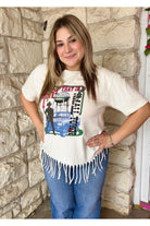 Rose Canyon Ranch Free 2 B Small Town Fringe Tee In Oatmeal-Graphic Tees-Rose Canyon Ranch Free 2 B-Deja Nu Boutique, Women's Fashion Boutique in Lampasas, Texas