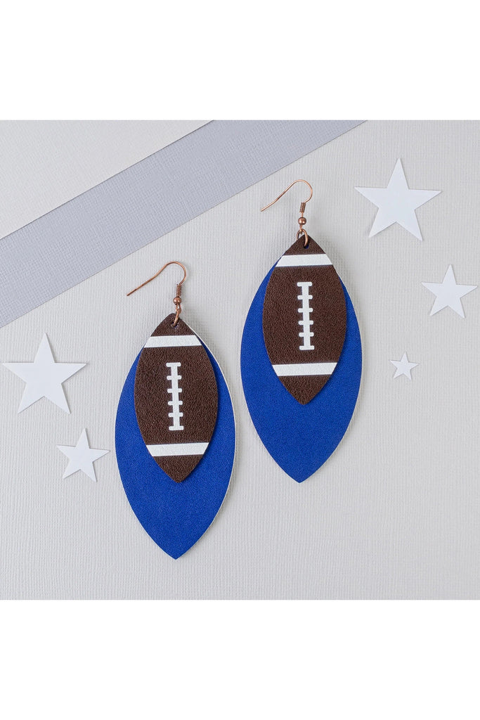 Royal Blue Long Faux Leather Football Earrings-Earrings-Deja Nu-Deja Nu Boutique, Women's Fashion Boutique in Lampasas, Texas