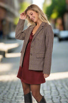 Sadie & Sage Ambition Houndstooth Blazer in Dark Brown-Blazers-Sadie & Sage-Deja Nu Boutique, Women's Fashion Boutique in Lampasas, Texas