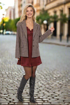 Sadie & Sage Ambition Houndstooth Blazer in Dark Brown-Blazers-Sadie & Sage-Deja Nu Boutique, Women's Fashion Boutique in Lampasas, Texas