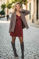 Sadie & Sage Ambition Houndstooth Blazer in Dark Brown-Blazers-Sadie & Sage-Deja Nu Boutique, Women's Fashion Boutique in Lampasas, Texas